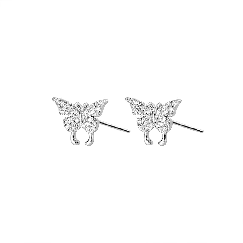 Dainty Butterfly Zircon Studded Silver Earrings