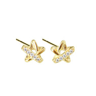 18 K Gold Plated Large Star Zircon Silver Earrings