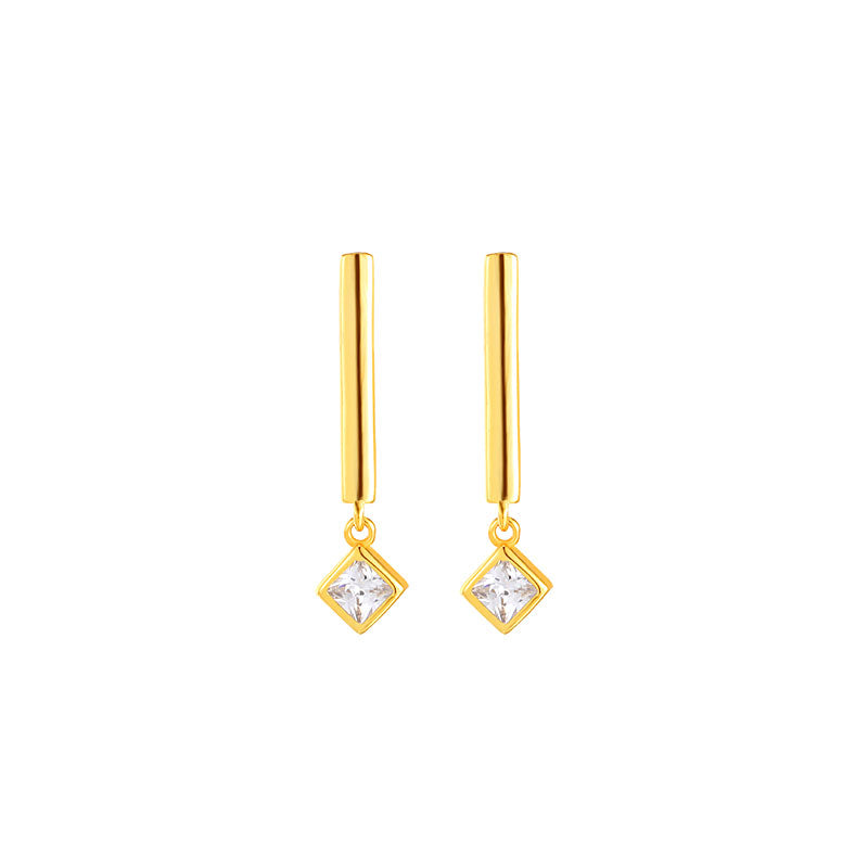 18 K Gold Plated Zircon Drop Silver Earrings