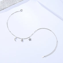 Load image into Gallery viewer, Chic Moon &amp; Star Zircon Silver Bead Anklet
