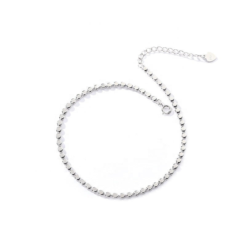 Eclectic Water Droplet Solid Silver Bead Anklet