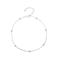 Minimalist Round Petite Bead Adjustable Silver Anklet