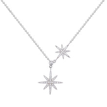 Load image into Gallery viewer, Hexagonal Star Duo White Zircon Silver Necklace
