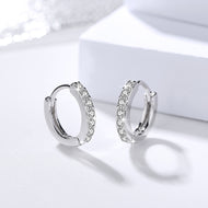 Barcelona Zircon Studded Mini Hoop Silver Earrings