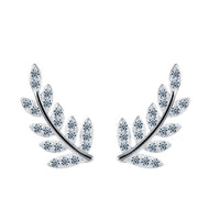 Angelic White Zircon Paved Leaf Silver Earrings