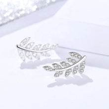 Load image into Gallery viewer, Angelic White Zircon Paved Leaf Silver Earrings
