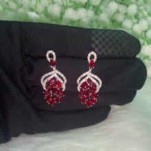 Load and play video in Gallery viewer, Flowery Ruby American Diamond Silver Earrings
