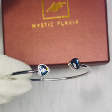 Load and play video in Gallery viewer, Blue Heart Swarovski Crystal Open Silver Bracelet
