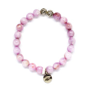 Kunzite bracelet with round beads, carved silver spacers, and 925 sterling silver charm, MysticFlavia
